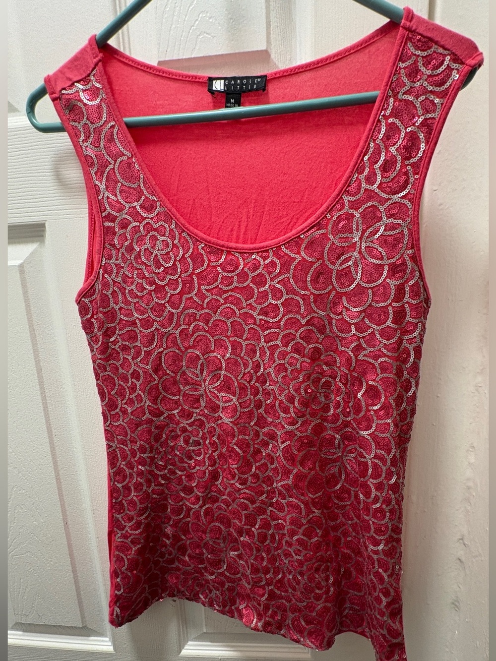 Carole Little Hot Pink Sequin Floral Tank Top